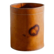 Vintage Danish Decorative Paper Bin in Patinated Leather, 1960s For Sale