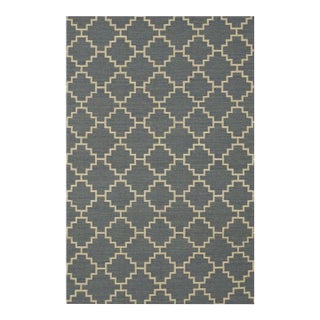 8x10 Blue Flat Weave Wool Stepped Diamond Lattice Geometric Modern Carpet Rug For Sale