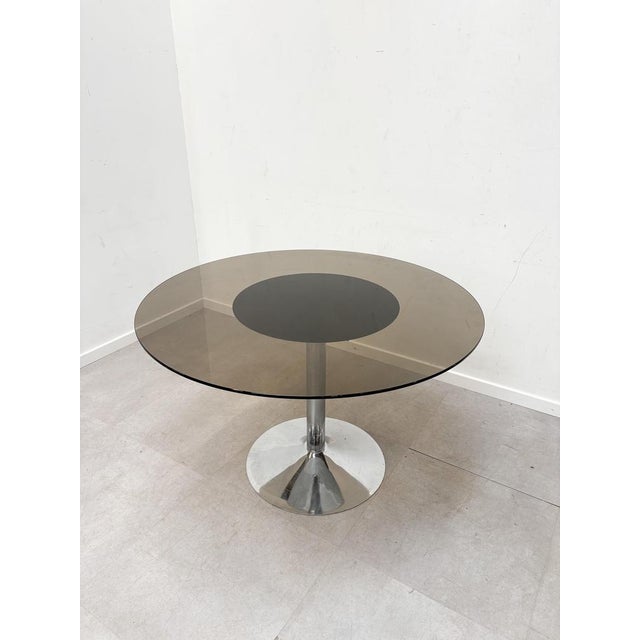 Gold Vintage Round Chrome and Glass Table For Sale - Image 8 of 8