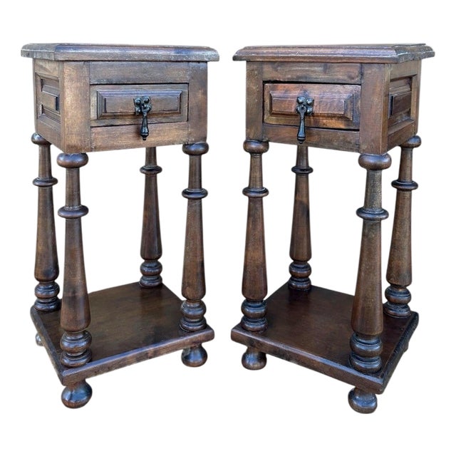 1940s Pair of Spanish Baroque Revival Night stands or Side Tables with Drawer For Sale