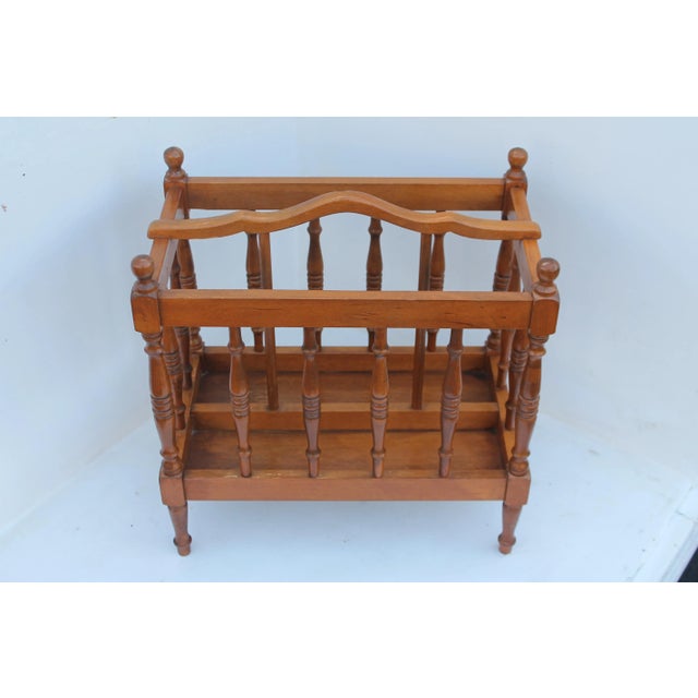 Vintage 1960's Wood Magazine Rack. Two side storage.