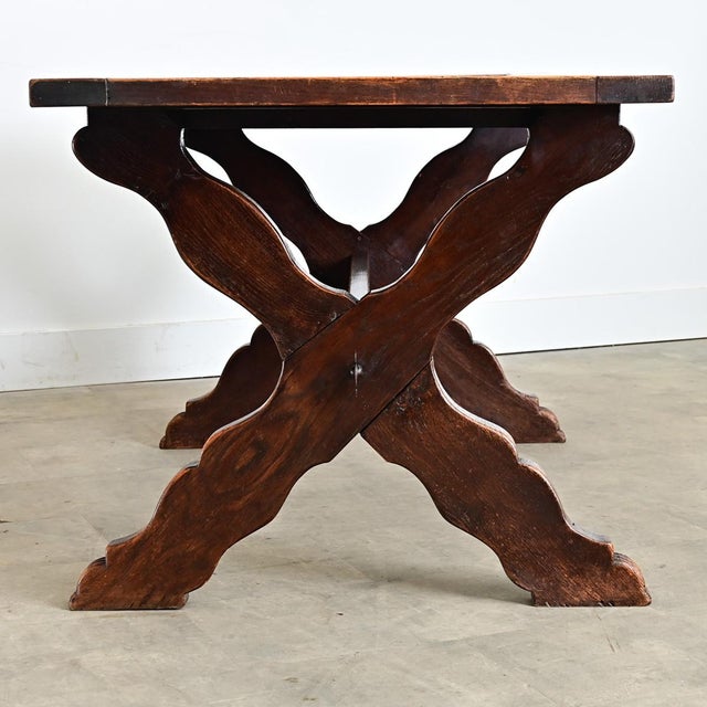 Late 19th Century Italian 19th Century Inset Marble-Top Oak Trestle Table For Sale - Image 5 of 14