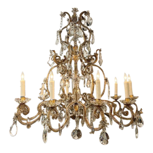 Vintage French Maison Bagues Gilt Iron and Crystal Chandelier