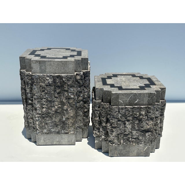 Maitland - Smith Tessellated Stone Side Tables with Brass trim - A Pair For Sale - Image 4 of 12