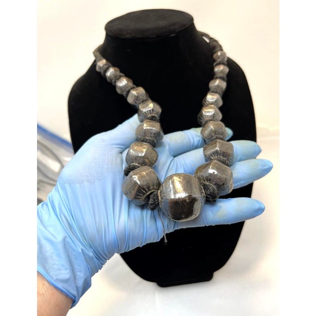 Antique Indian Sterling Silver Wrapped Wax Bead Necklace. Indian Tribal Jewelry For Sale - Image 9 of 12