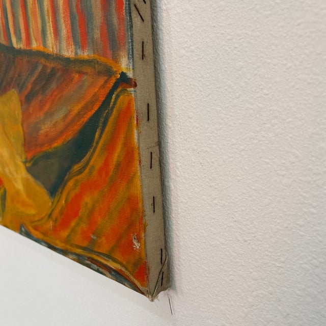 Orange Mid-Century Impressionist Painting on Canvas of a Woman For Sale - Image 8 of 11