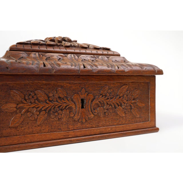 Antique French Sculpted Sewing Box in Oak, 1890s For Sale - Image 9 of 14