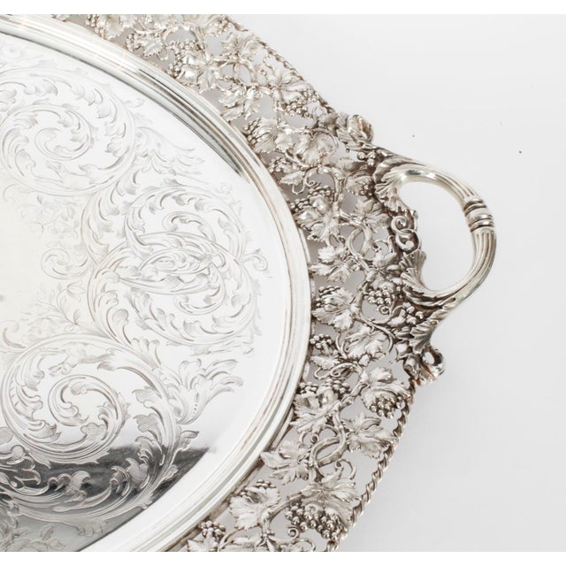 19th Century Victorian Oval Silver-Plated Tray For Sale - Image 4 of 11