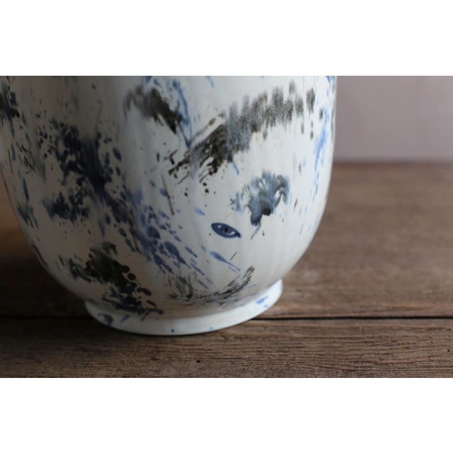 Ceramic Large White Vase With Abstract Painting by Scarlet Pottery For Sale - Image 7 of 12