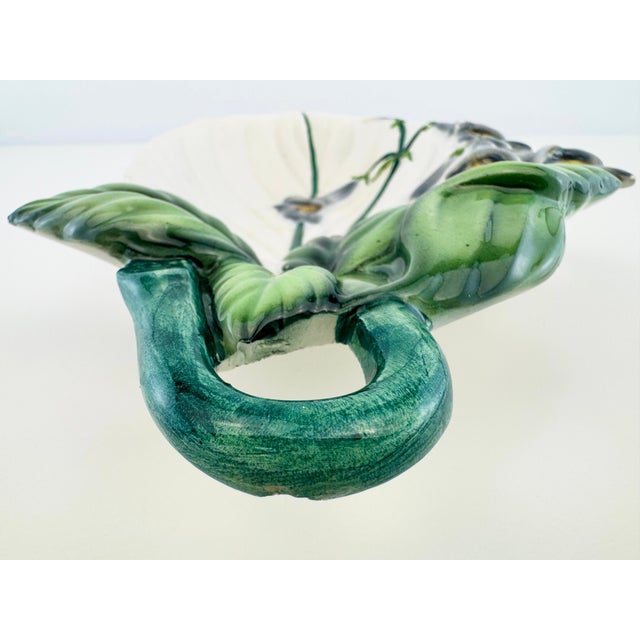 Vintage Italian Majolica Style Ceramic Violet Flower and Leaf Dish For Sale - Image 11 of 11