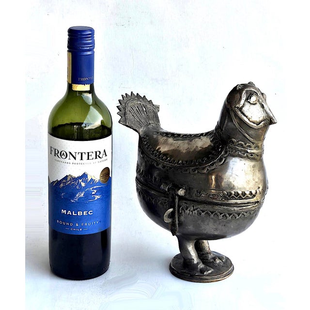 Late 20th Century Vintage Indian Dhokra Bronze Pewter Bird Pedestal Lidded Box For Sale - Image 5 of 14