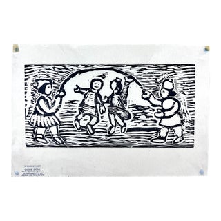 1950s Modernist Figural Linocut by Achi Sullo For Sale