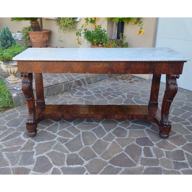 Large Mahogany Console Table with Carrara Marble Top, 1820 For Sale - Image 9 of 11