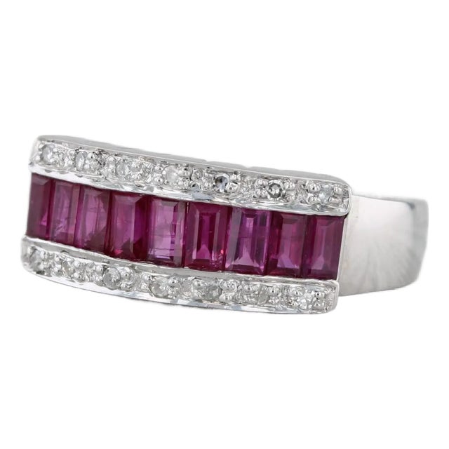 1.20ctw Channel Set Ruby Diamond Ring 14k White Gold Size 6.25 For Sale