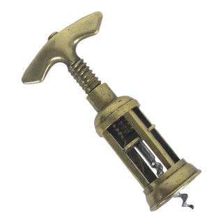 Vintage Brass Corkscrew, Wine Opener, Bar Tool, Screw Pull, Wine Key, Solid Brass, Bar Cart Styling, Gift for Him, Wine Lover For Sale