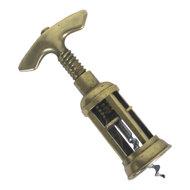 Vintage Brass Corkscrew, Wine Opener, Bar Tool, Screw Pull, Wine Key, Solid Brass, Bar Cart Styling, Gift for Him, Wine Lover For Sale