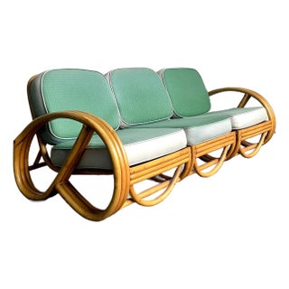 Vintage 1950s Beverly Hills Rattan Sofa For Sale