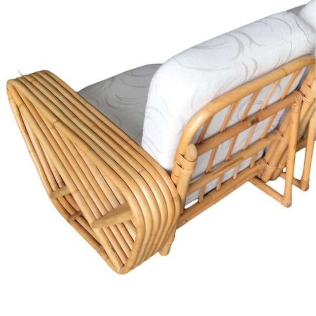 Wood Restored MCM 6-Strand Square Pretzel 3 Seat Rattan Corner Sofa W/ Table For Sale - Image 7 of 7