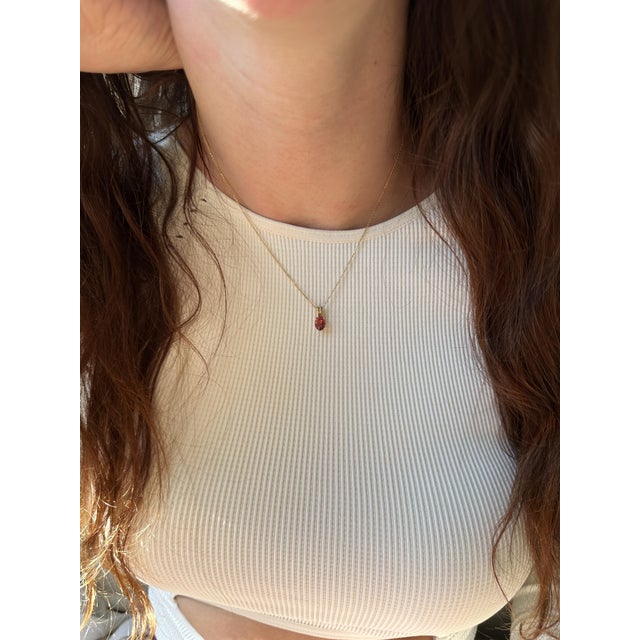 Metal Oval 8x6mm - 1ct Pink Tourmaline Pendant in 14k Solid Gold With Rabbit Bail For Sale - Image 7 of 7
