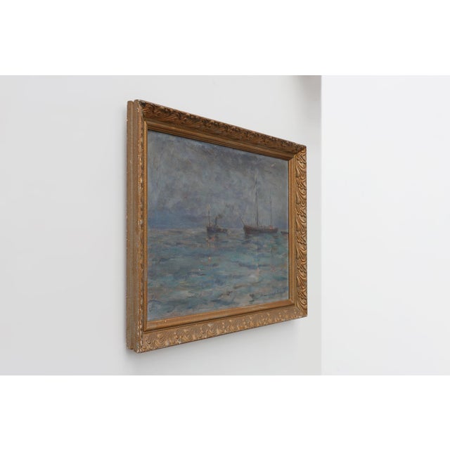 Herman Van Den Berghe, Marine Seascape with Sailing Ships, 1890s, Oil on Canvas For Sale - Image 4 of 11