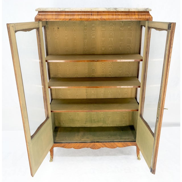 Double Glass Doors French Inlayed Marble Top Curio Cabinet Book Case For Sale - Image 11 of 12