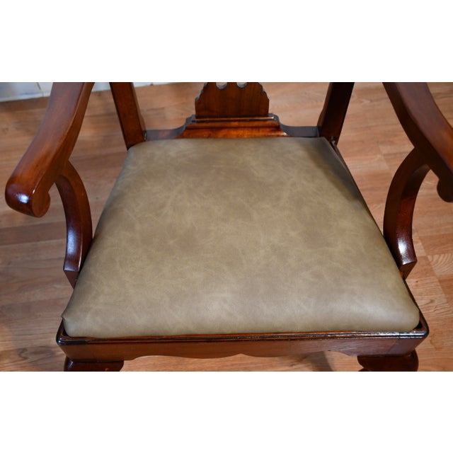 1920 Antique English Chippendale Solid Mahogany Set of Six Dining Chairs Leather Seats For Sale - Image 15 of 17