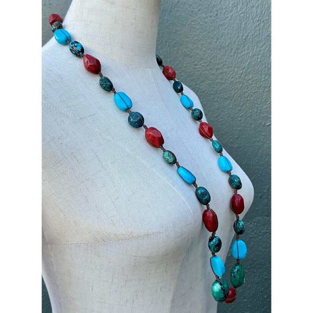 Vintage Turquoise & Coral Bead Necklace For Sale - Image 9 of 12