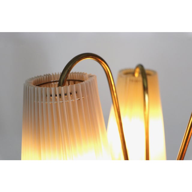 Vintage Tripod Floor Lamp in Brass & Plisse, 1950s For Sale - Image 6 of 11
