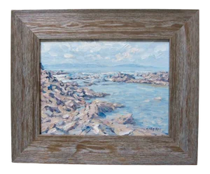 Late 20th Century Gary Ray Oil on Linen Framed Laguna Beach Catalina Island From White Point Vintage California Plein Air Impressionism