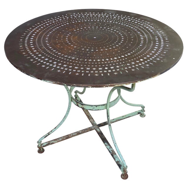 Rustic Rustic Antque Garden Table W/Patina Base For Sale - Image 3 of 11