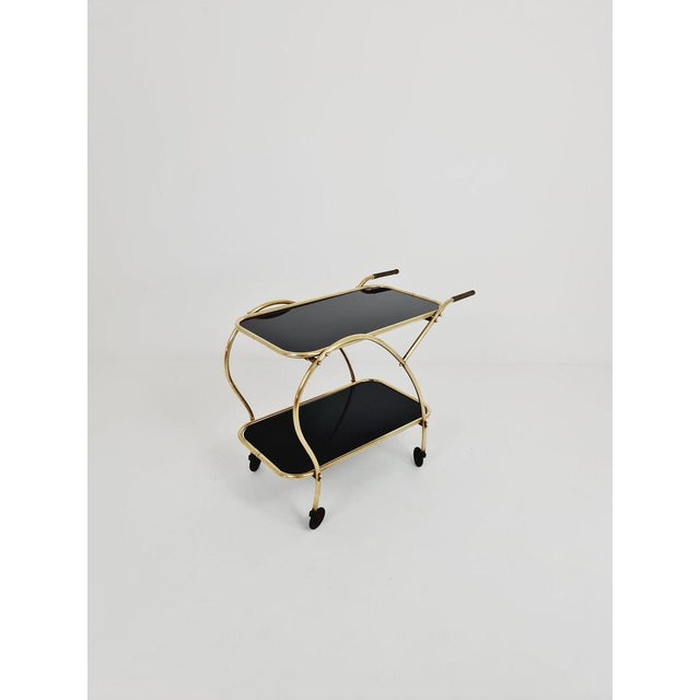 German Trolley in Brass & Black Glass, 1970s For Sale - Image 11 of 11