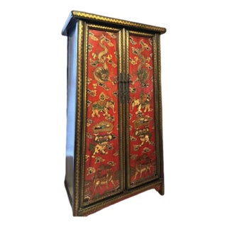 Late Qing Chinese Elm Lacquer Altar Cabinet Imperial Dragons & Guardian Tigers, c.1880–1915, 64” Tall For Sale