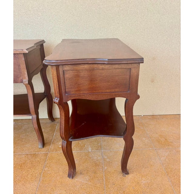 Pair of Spanish Wood Bedside Tables With Drawers and Lower Shelves, 1940s For Sale - Image 10 of 15