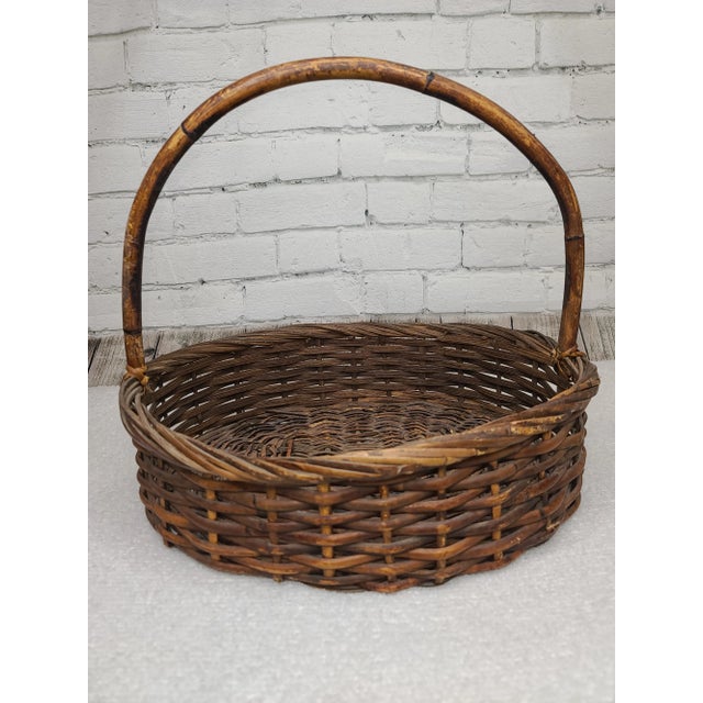 Vintage Rattan Split Cane Basket With Bamboo Handle For Sale - Image 4 of 11