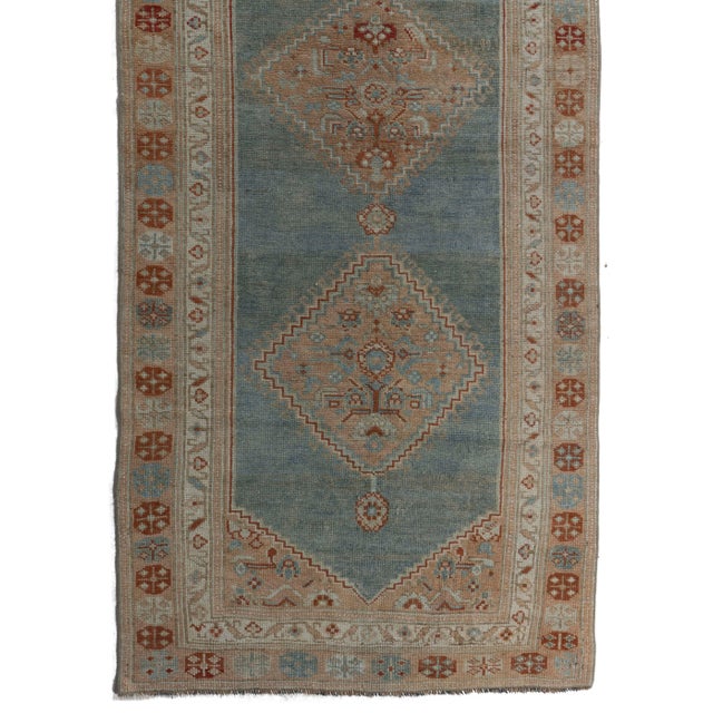 Antique Circa 1920 Blue Malayer Hand Knotted Runner 3ft 2in X 15ft 1in For Sale - Image 9 of 11