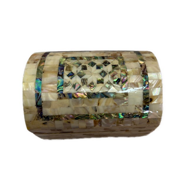Wood Handmade Mother of Pearl Jewelry Box – Geometric Inlay For Sale - Image 7 of 7