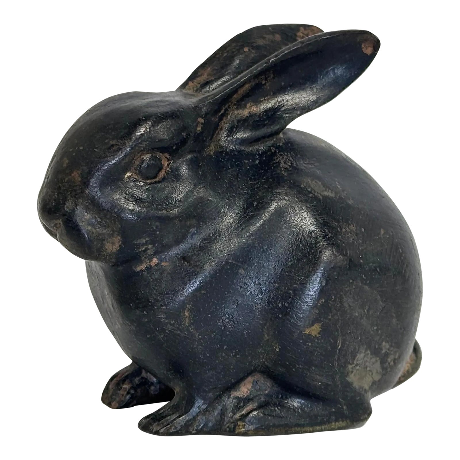 Vintage Bronzed Metal Crouching Bunny Rabbit Figure | Chairish
