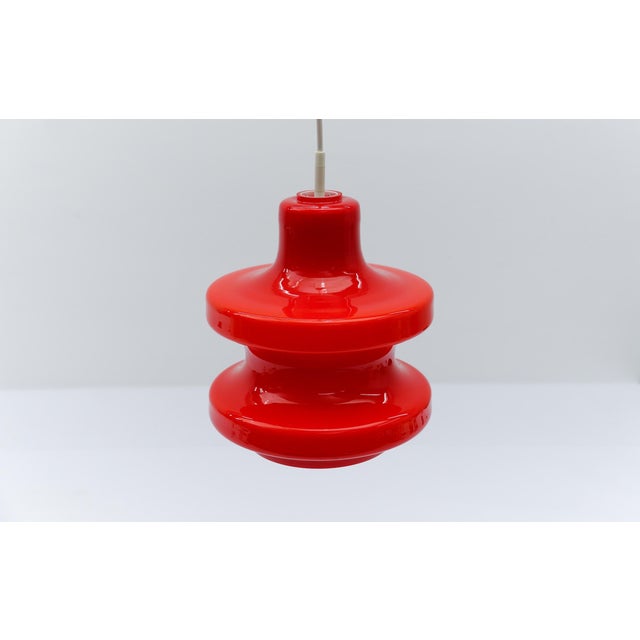 Metal Lipstick Red Glass Hanging Lamp by Peill & Putzler, 1960s For Sale - Image 7 of 11