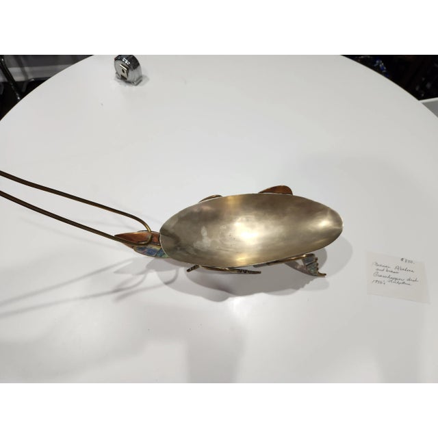 Mexican Grasshopper sculpture made with brass copper, and abalone