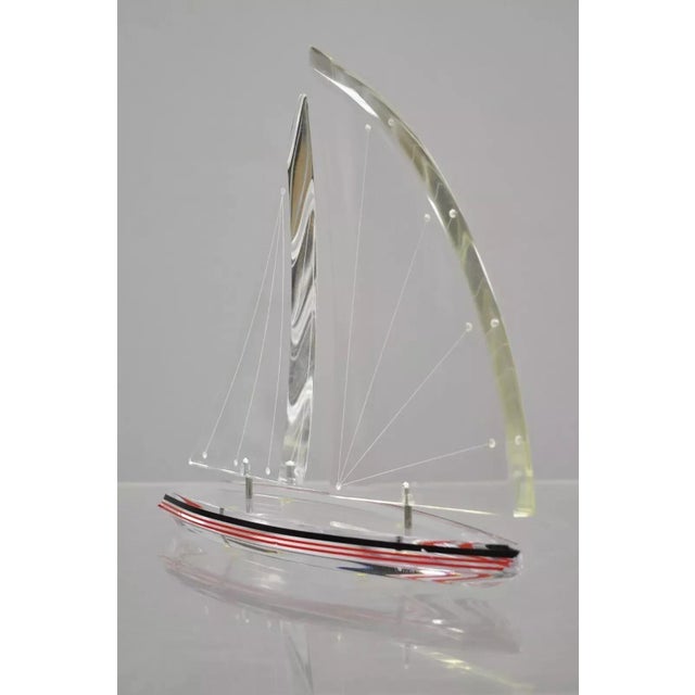 Vintage "J. Fenri Mid Century Modern Style Lucite Sculpture of Sailboat For Sale - Image 10 of 12