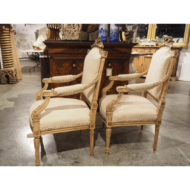 Pair of Bleached Antique Louis XVI Style Fauteuil Armchairs, Circa 1890 For Sale - Image 10 of 12