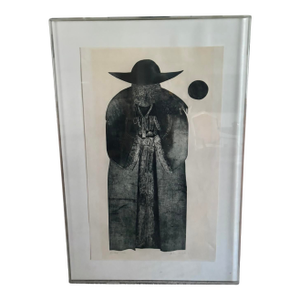 Large Abstract Black and White Etching of a Bishop by Artist John Kenneth Esler