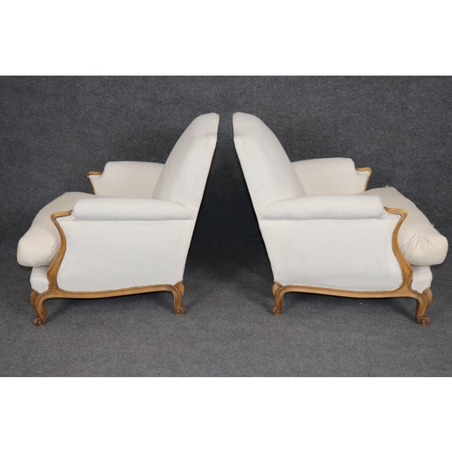 Pair of French Louis XV Style Oversized Upholstered Bergere Chairs C. 1920's For Sale - Image 4 of 13