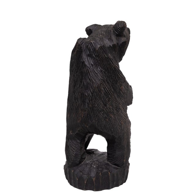 Wood Vintage Japanese Wood Carving of Ainu Bear Holding Fish, Japan, 1950 For Sale - Image 7 of 11