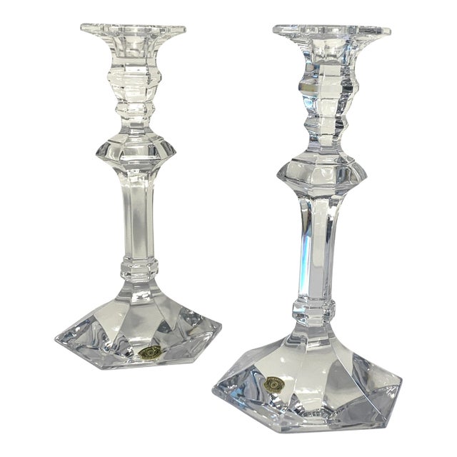 Val St Lambert Crystal Candlesticks, Consulat Bonapart Pattern, Pair For Sale