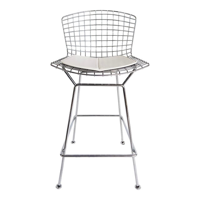 Harry Bertoia Knoll Wire Bar Stool With Leather Seat Pad For Sale