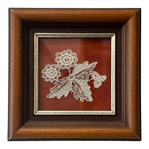 Vintage Handmade Belgian Lace Floral Textile Art in Wood Frame