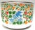 Mid-Century enamel bowl in white with a colorful design with birds, doves, peacock, flowers, strawberries and other fruit...