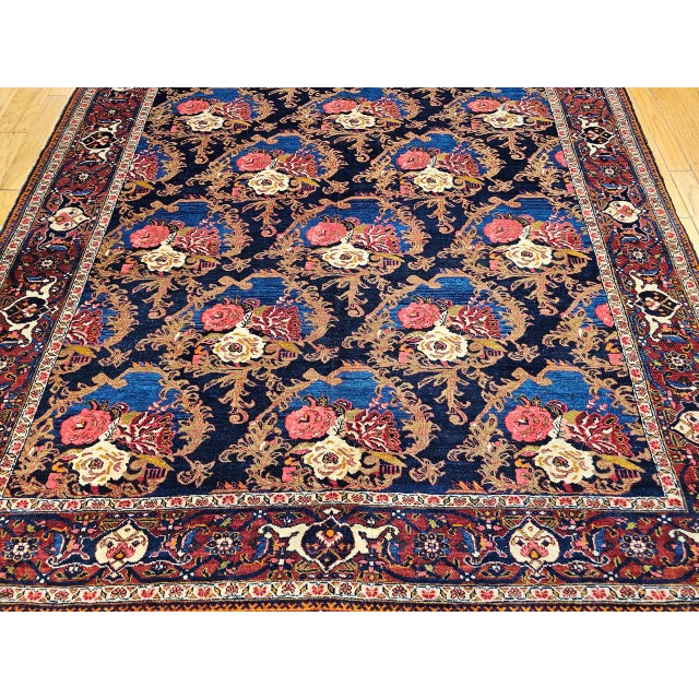 Vintage Persian Tabriz Area Rug, Hand-Knotted Wool, Allover Floral Gol Farang Pattern, Navy & Red, 7x11 For Sale - Image 9 of 14