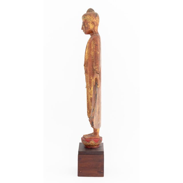 Wood Thai Standing Buddha Giltwood Sculpture For Sale - Image 7 of 9
